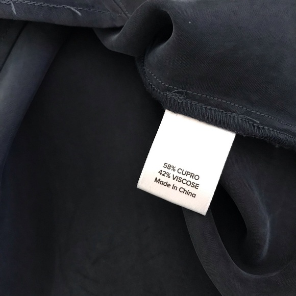 Evereve Medium Navy Thea Washed Satin Ruffle Button Down Shirt Capsule - Picture 6 of 8